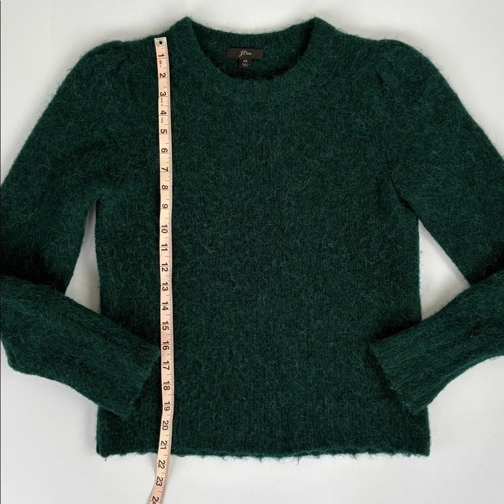 J. Crew Puff Sleeve Fuzzy Crewneck Sweater In Old Forest Alpaca Merino Blend XS